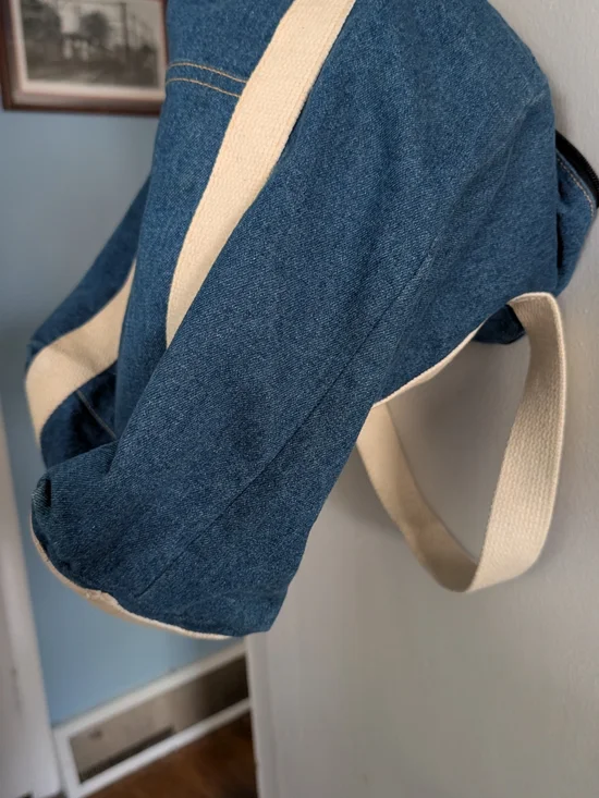 Denim Tote with Cream Straps - Classic Everyday Carry - Picture 8 of 9